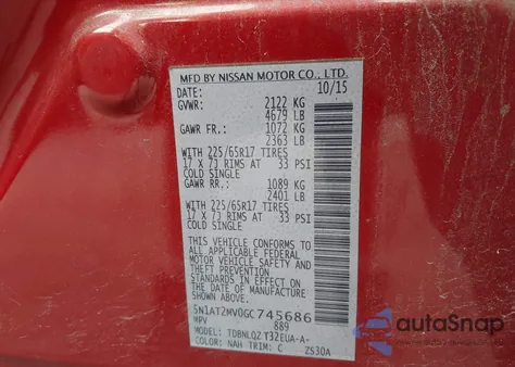 2016 Nissan Rogue Sv из США, поврежденный, VIN 5N1AT2MV0GC745686